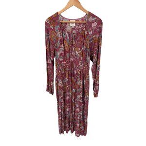 Knox Rose Maxi Dress Womens XL Pink Floral Rayon Tassels Pockets‎